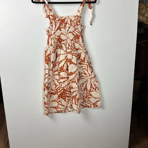 Nicole Miller NWT SZ XS Linen Orange,Cream,Yellow Sun Mini Dress w/Smocking - Picture 16 of 16